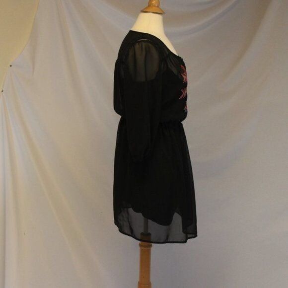 Black Chiffon Embroidered Dress M - Picture 3 of 4